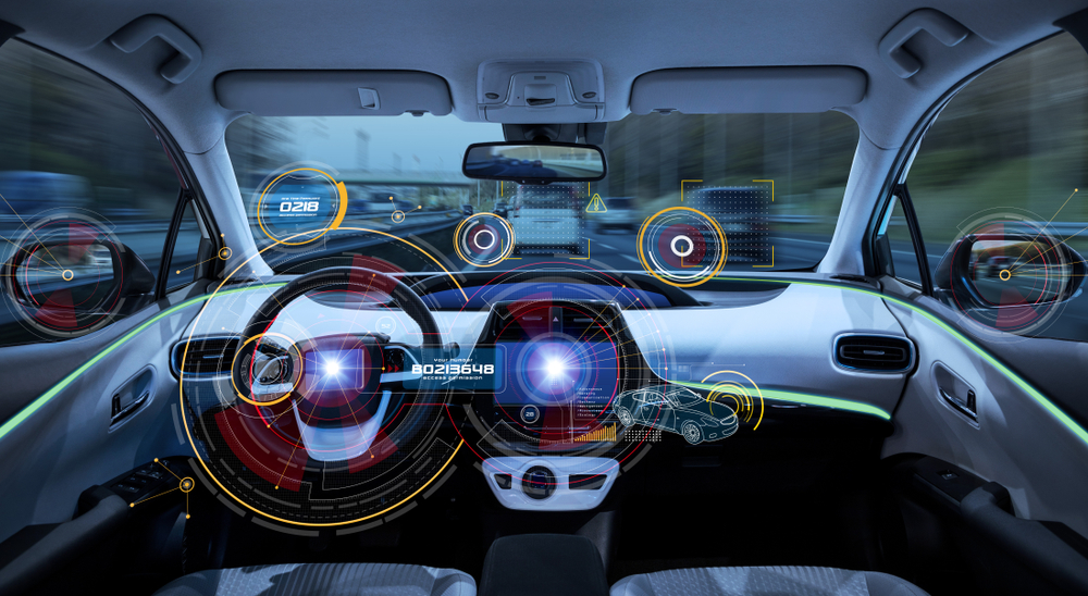 Futuristic,Car,Cockpit.,Autonomous,Car.,Driverless,Vehicle.,Hud(head,Up,Display).